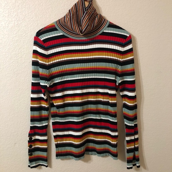 Anthropologie Moth Fawcett Striped Multicolor 90s Turtleneck - Size XL - Picture 2 of 6